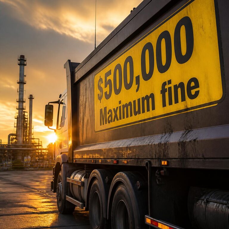A truck with $500,000 Maximum fine text prominently displayed